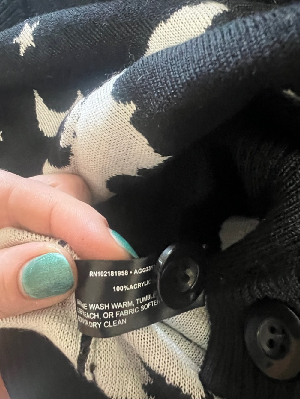 NWOT Dolls Kill Black Cardigan with White Bat Stars & Moon Print - L/XL - Picture 6 of 6